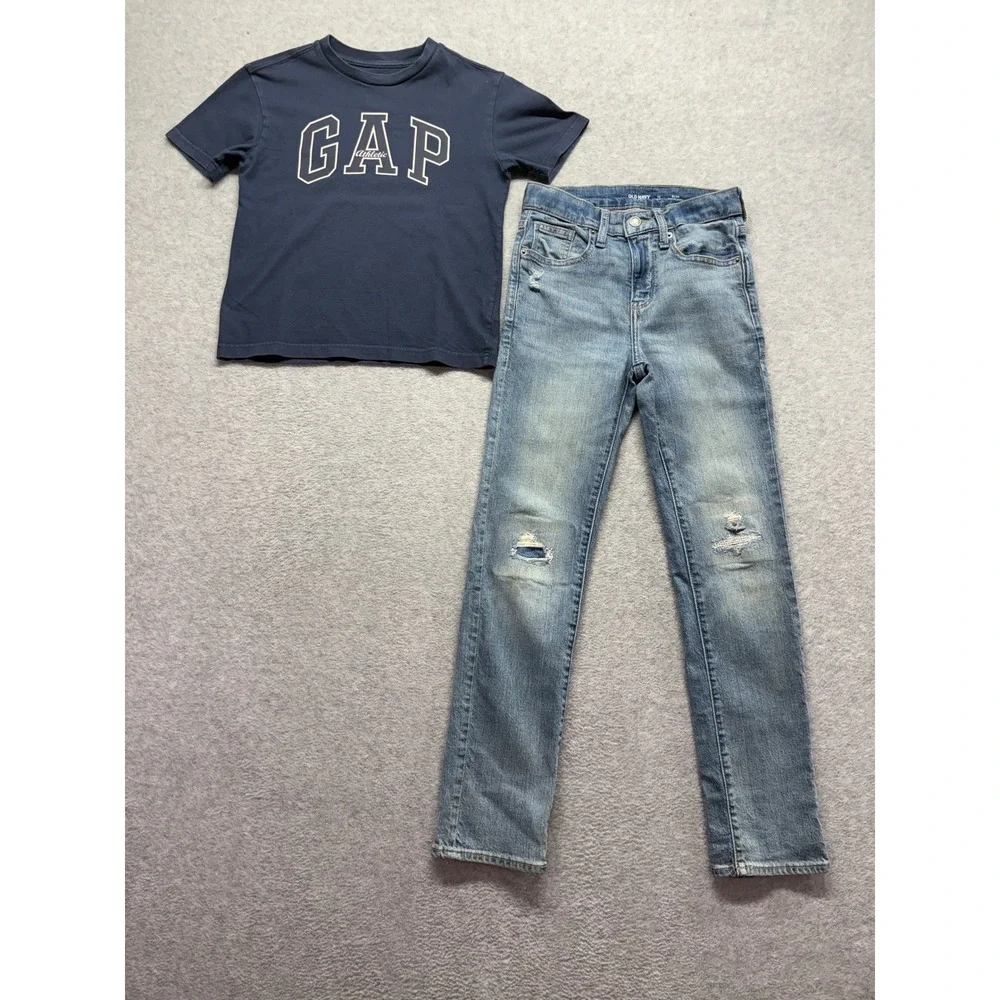 Gap Athletic T-Shirt & Old Navy Built-In Tough Slim Jeans Set Size 8-12